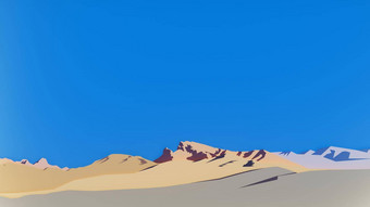 沙漠山蓝色的天空简化剪纸设计数字渲染
