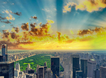 全景空中视图纽约城市天际线中央公园