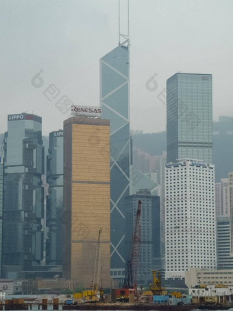 摩天大楼在香港香港城市景观阴霾烟雾城市