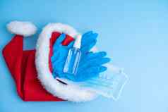 礼物集圣诞节年假期卫生集医疗面具手套消毒液注射器疫苗冠状病毒芯片圣诞老人老人他疫苗接种