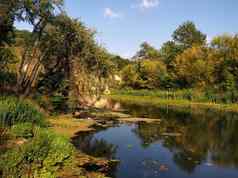 自然景观池塘安静的隐蔽的位置