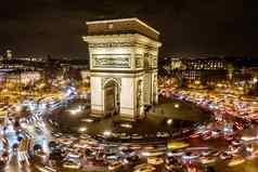 凯旋拱明星晚上著名的纪念碑巴黎
