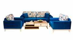 现代蓝色的生活房间沙发家具白色背景