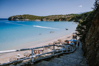 热带海滩voulisma海滩istron克里特岛希腊夫妇假期希腊