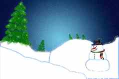 快乐圣诞节快乐一年!有趣的雪人树卡通风格
