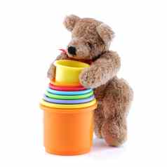 棕色（的）泰迪熊玩玩具锅容器