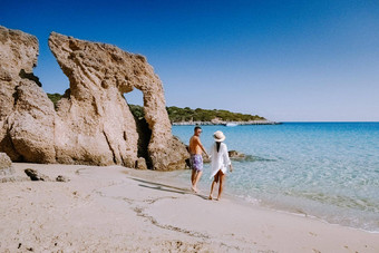 热带海滩voulisma海滩istron克里特岛希腊夫妇假期希腊