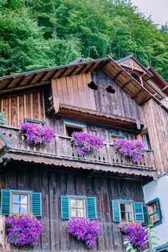 哈尔斯塔特村hallstatter湖奥地利阿尔卑斯山脉奥地利