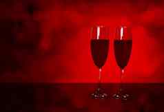 葡萄酒杯桌子上红色的模糊散景背景香槟眼镜庆祝活动周年纪念日奢侈品爱浪漫的红色的酒复制空间情人节一天假期概念