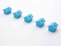 结算规划项目社区房子小首页建筑行模型蓝色的房子白色背景真正的房地产财产市场微型玩具房子行集团