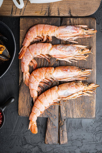 集王虾成分西班牙海鲜饭黑色的变形背景前视图