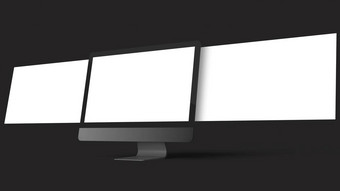黑色的桌面电脑模型多个浮动屏幕