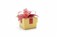 黄金礼物盒子丝带孤立的白色背景礼物情人节一天圣诞节一天对象生日周年纪念日包包装奢侈品假期节日概念