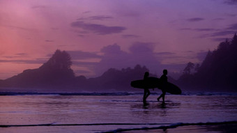 tofino<strong>温哥华</strong>岛太平洋Rim海岸冲浪者董事会日落海滩冲浪者轮廓加拿大<strong>温哥华</strong>岛tofino