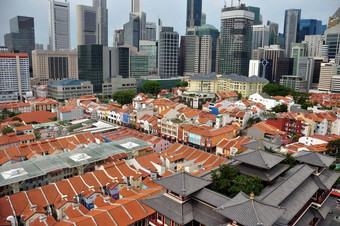 唐人街现代特大城市视图橙色屋顶唐人街高层建筑建筑现代未来主义的城市新加坡