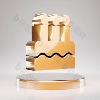 生日蛋糕图标黄色的黄金生日蛋糕象征金讲台上