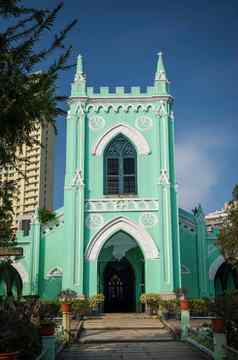 迈克尔葡萄牙语殖民风格教堂澳门城市中国