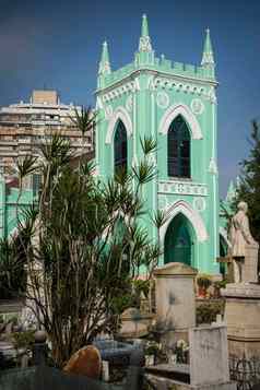 迈克尔葡萄牙语殖民风格教堂澳门城市中国