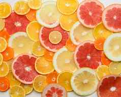 柑橘类水果减少轮块橙色葡萄柚柠檬橘子成熟的多汁的水果