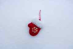 红色的手套说谎雪冬天节日装饰圣诞节一年传统