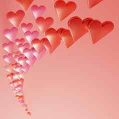 爱感情概念背景飞行红色的心粉红色的背景数字渲染