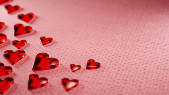 情人节一天周年纪念日概念背景半透明的闪亮的红色的心粉红色的羊毛表面数字渲染