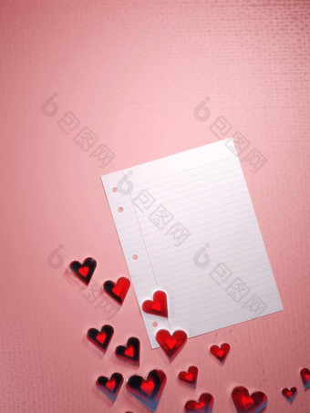 情人节一天爱信模板背景半透明的闪亮的红色的心空白纸表数字渲染