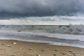 黑色的海风暴天气海滩风暴黑色的海