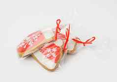 烤圣诞节姜饼饼干聚乙烯袋白色背景