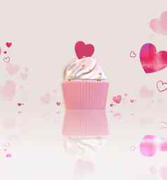 可爱的蛋糕粉红色的心