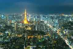 晚上视图东京城市景观视图六本木山晚上东京日本