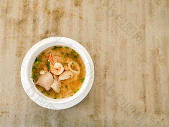 海鲜粥白色碗格鲁梅特泰国食物早餐菜单