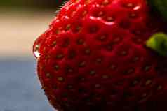 关闭新鲜的草莓显示种子achenes水下降新鲜的成熟的红色的草莓