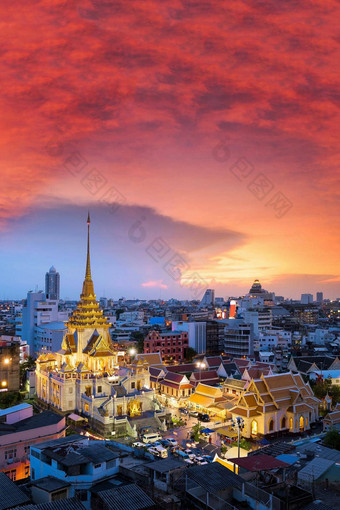景观视图什么特赖米特维塔亚拉姆worawihan有吸引力的曼谷的寺庙<strong>旅游</strong>日落寺庙最大的金佛曼谷泰国