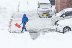 新鲜的白色雪下降冬天季节河口湖日本