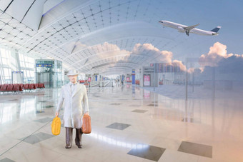 关闭微型商人旅游人国家机场白色背景优雅的设计复制空间放置文本模拟业务旅行概念