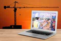 移动PC显示建设服务概念工程师工头工人检查建设网站基础设施建设项目