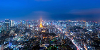 全景视图东京塔东京城市景观视图六本木山晚上东京日本
