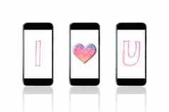 智能手机爱象征屏幕优雅的设计爱情人节婚礼概念