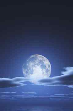 完整的月亮晚上海洋