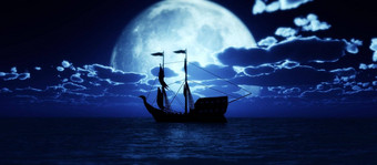 船完整的月亮渲染