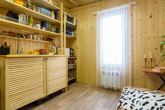 室内小厨房国家小屋墙装饰木护墙板