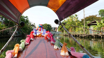 旅游旅行亚洲运河视图平静通道住宅房子装饰传统的泰国船旅游旅行曼谷