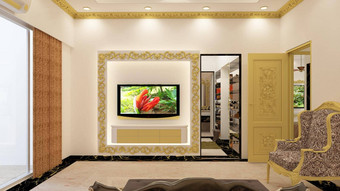 渲染插图经典风格生活房间单位白色黑色的黄金颜色主题经典组合