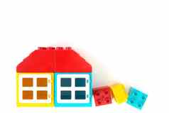 房子使小大塑料构造函数砖白色背景受欢迎的玩具