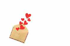 情人节一天红色的心信封孤立的白色背景爱概念Copyspace