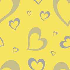 无缝的模式元素情人节一天黄色的背景可爱的灰色的心