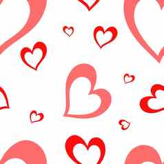 心涂鸦无缝的模式手画心纹理情人节一天浪漫的背景红色的心白色背景