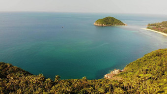 空中无人机视图小KOH岛Phangan泰国异国情调的海岸全景景观美哈德海滩夏天一天桑迪路径珊瑚生动的海景山椰子手掌