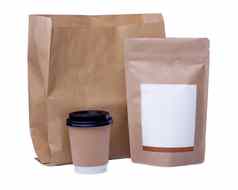 模拟回收纸杯纸袋咖啡豆袋白色背景